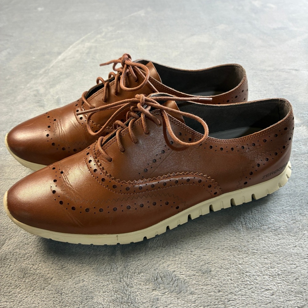 Cole Haan Zerogrand Wingtip Oxford British Tan Leather Shoes W14476 Womens 9B